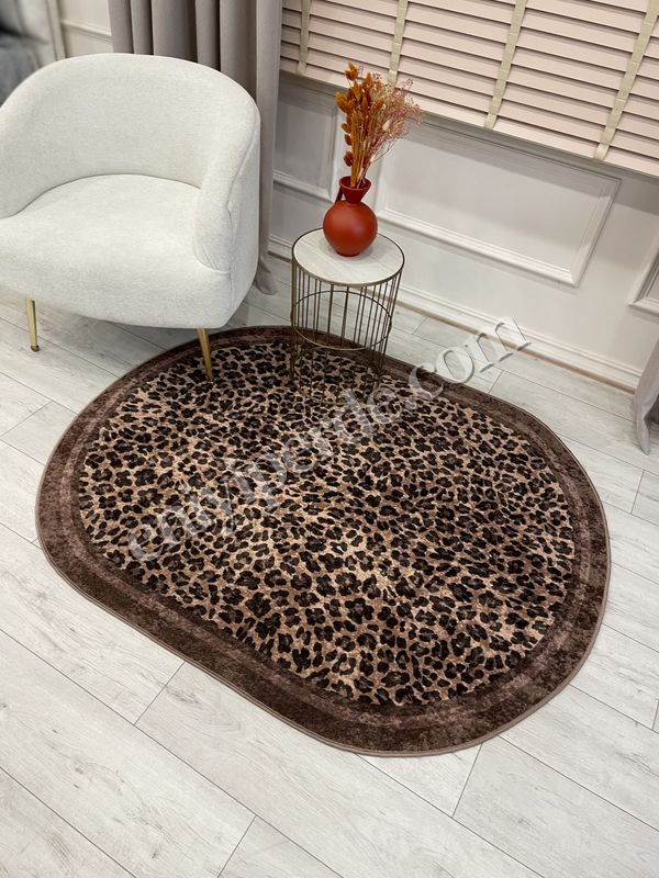 (kahve-oval) Leopar Desenli Oval Lateks Deri Halı Fiyatları, Özellikleri ve Yorumları - 6