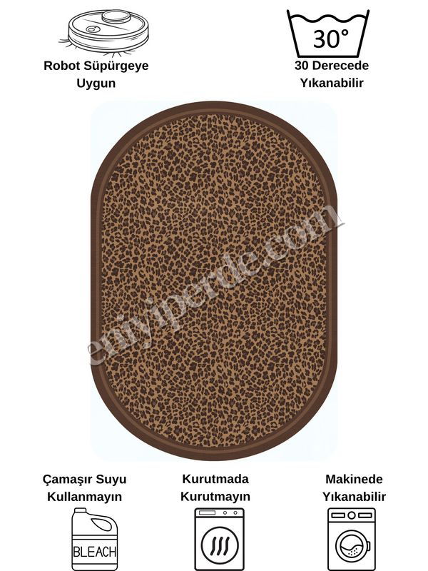 (kahve-oval) Leopar Desenli Oval Lateks Deri Halı Fiyatları, Özellikleri ve Yorumları - 8