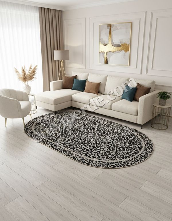 (bej-oval) Leopar Desenli Oval Lateks Deri Halı Fiyatları, Özellikleri ve Yorumları - 2