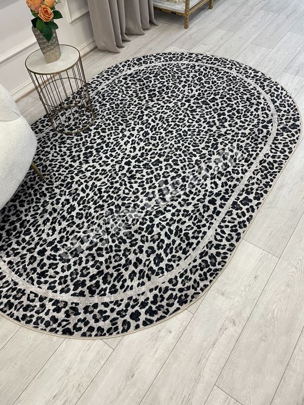 (bej-oval) Leopar Desenli Oval Lateks Deri Halı Fiyatları, Özellikleri ve Yorumları - 3