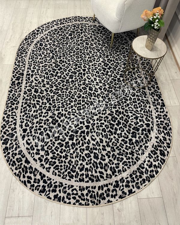 (bej-oval) Leopar Desenli Oval Lateks Deri Halı Fiyatları, Özellikleri ve Yorumları - 5