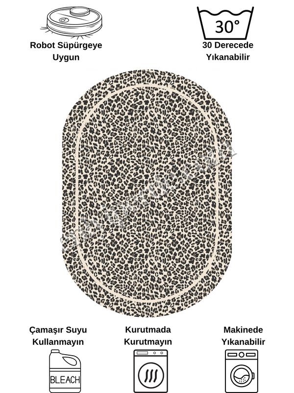 (bej-oval) Leopar Desenli Oval Lateks Deri Halı Fiyatları, Özellikleri ve Yorumları - 8