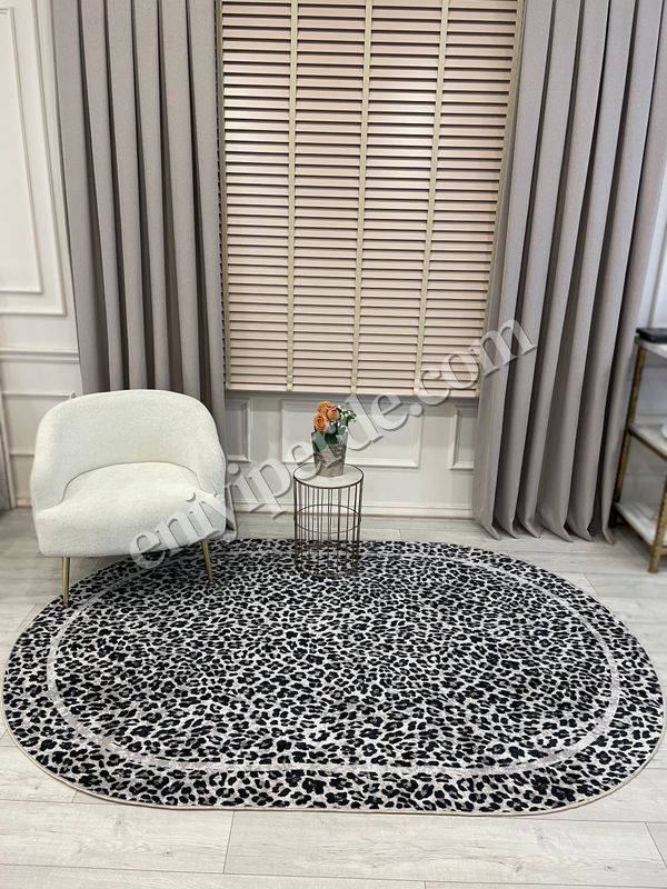 (bej-oval) Leopar Desenli Oval Lateks Deri Halı Fiyatları, Özellikleri ve Yorumları - 9