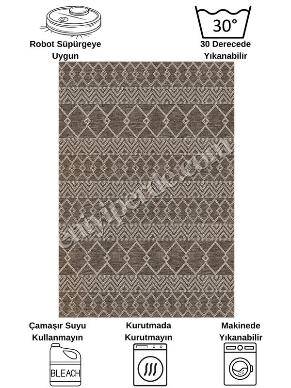 (kahverengi) Kahverengi İskandinav Tarzı Kilim Desenli Yolluk Lateks Halı Fiyatları, Özellikleri ve Yorumları - 8