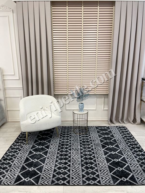 (siyah) Gri Siyah İskandinav Tarzı Kilim Desenli Yolluk Lateks Halı Fiyatları, Özellikleri ve Yorumları - 1