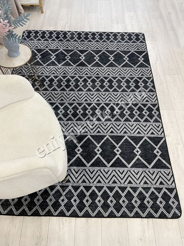 (siyah) Gri Siyah İskandinav Tarzı Kilim Desenli Yolluk Lateks Halı Fiyatları, Özellikleri ve Yorumları - 3