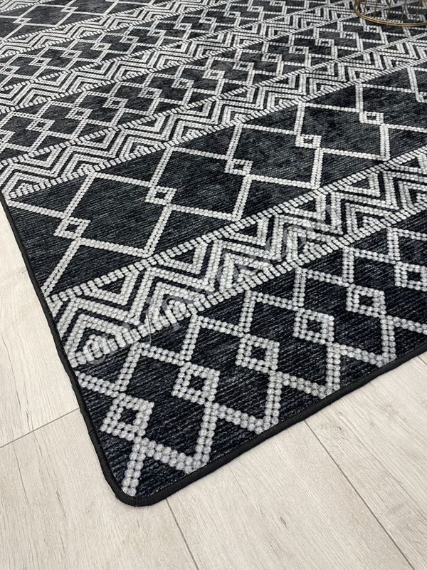 (siyah) Gri Siyah İskandinav Tarzı Kilim Desenli Yolluk Lateks Halı Fiyatları, Özellikleri ve Yorumları - 4
