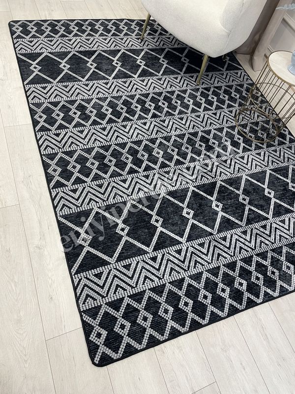 (siyah) Gri Siyah İskandinav Tarzı Kilim Desenli Yolluk Lateks Halı Fiyatları, Özellikleri ve Yorumları - 5