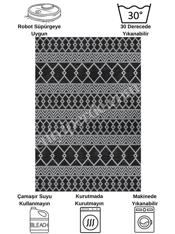 (siyah) Gri Siyah İskandinav Tarzı Kilim Desenli Yolluk Lateks Halı Fiyatları, Özellikleri ve Yorumları - 7