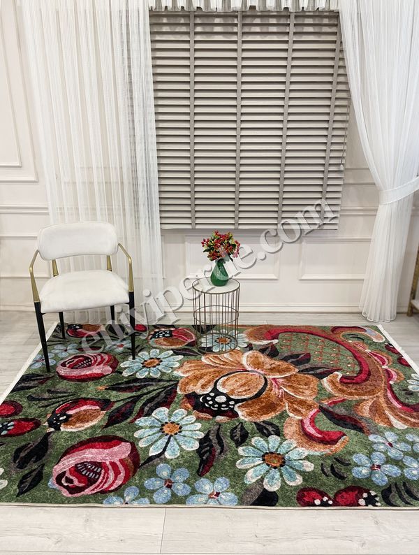 (yesil) Yeşil Çiçek Desenli Floral Lateks Taban Halı Fiyatları, Özellikleri ve Yorumları - 1