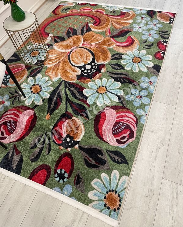 (yesil) Yeşil Çiçek Desenli Floral Lateks Taban Halı Fiyatları, Özellikleri ve Yorumları - 2