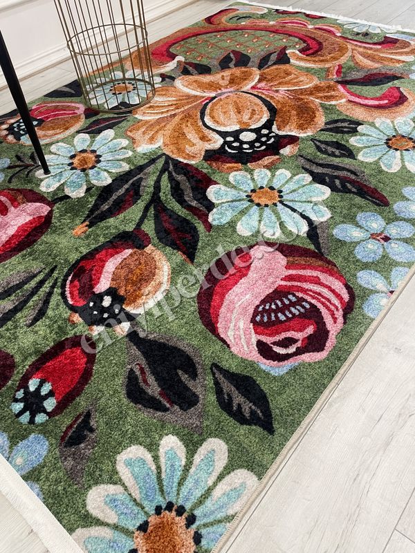 (yesil) Yeşil Çiçek Desenli Floral Lateks Taban Halı Fiyatları, Özellikleri ve Yorumları - 3
