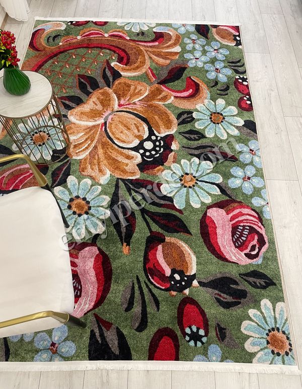 (yesil) Yeşil Çiçek Desenli Floral Lateks Taban Halı Fiyatları, Özellikleri ve Yorumları - 4