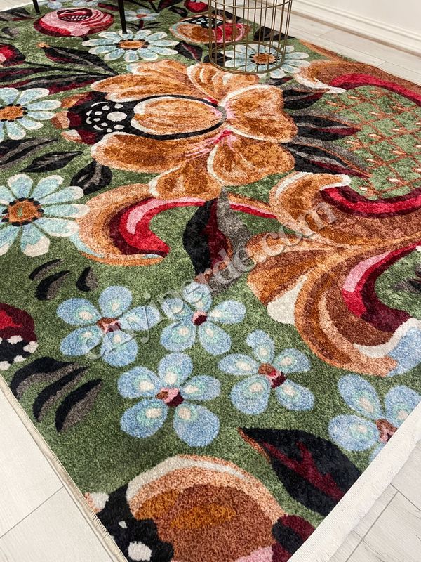 (yesil) Yeşil Çiçek Desenli Floral Lateks Taban Halı Fiyatları, Özellikleri ve Yorumları - 5