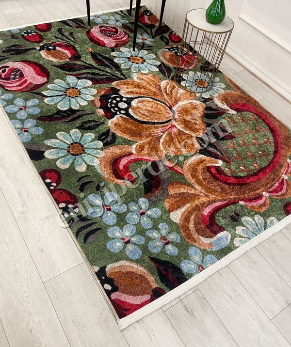 (yesil) Yeşil Çiçek Desenli Floral Lateks Taban Halı Fiyatları, Özellikleri ve Yorumları - 6