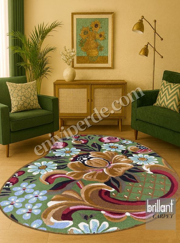 (cok-renkli) Yeşil Çiçek Desenli Floral Lateks Taban Oval Halı Fiyatları, Özellikleri ve Yorumları - 1