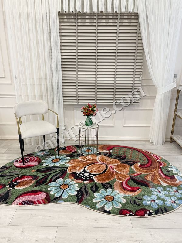 (cok-renkli) Yeşil Çiçek Desenli Floral Lateks Taban Oval Halı Fiyatları, Özellikleri ve Yorumları - 2