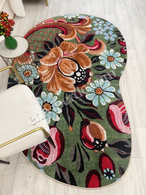 (cok-renkli) Yeşil Çiçek Desenli Floral Lateks Taban Oval Halı Fiyatları, Özellikleri ve Yorumları - 3