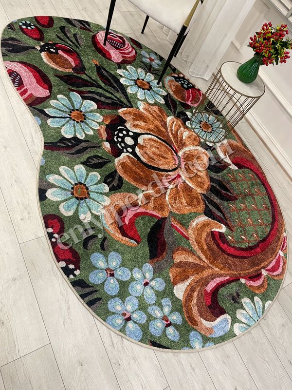 (cok-renkli) Yeşil Çiçek Desenli Floral Lateks Taban Oval Halı Fiyatları, Özellikleri ve Yorumları - 4