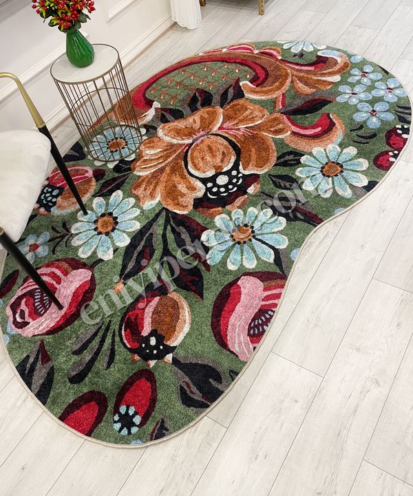 (cok-renkli) Yeşil Çiçek Desenli Floral Lateks Taban Oval Halı Fiyatları, Özellikleri ve Yorumları - 5