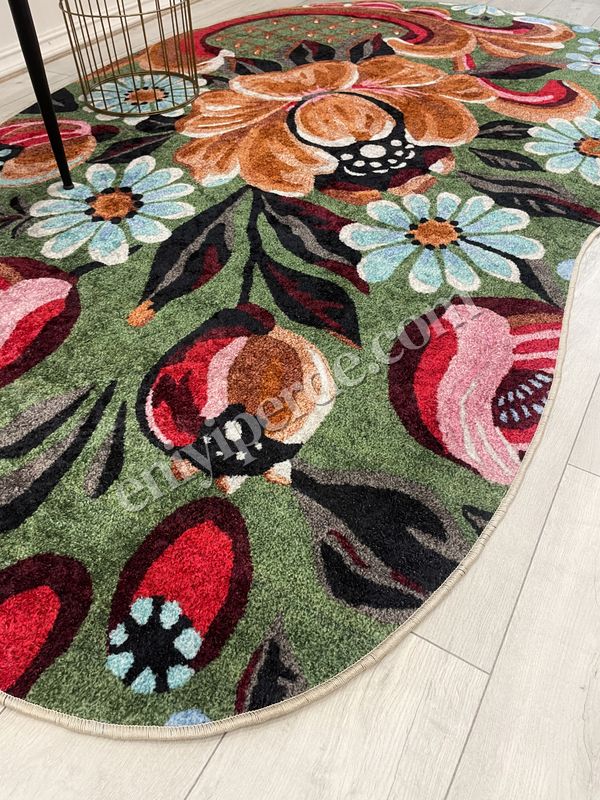 (cok-renkli) Yeşil Çiçek Desenli Floral Lateks Taban Oval Halı Fiyatları, Özellikleri ve Yorumları - 6
