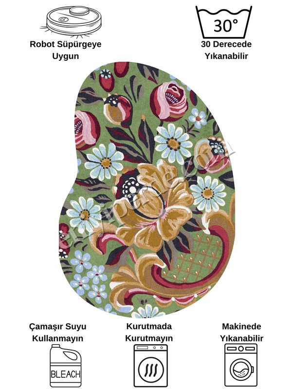 (cok-renkli) Yeşil Çiçek Desenli Floral Lateks Taban Oval Halı Fiyatları, Özellikleri ve Yorumları - 8