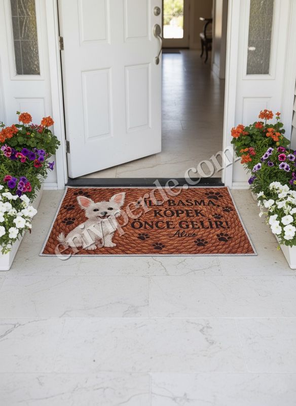 (kahverengi) Jüt Görünümlü Sevimli Köpek Temalı Kapıönü Paspası (60x40) Fiyatları, Özellikleri ve Yorumları - 1