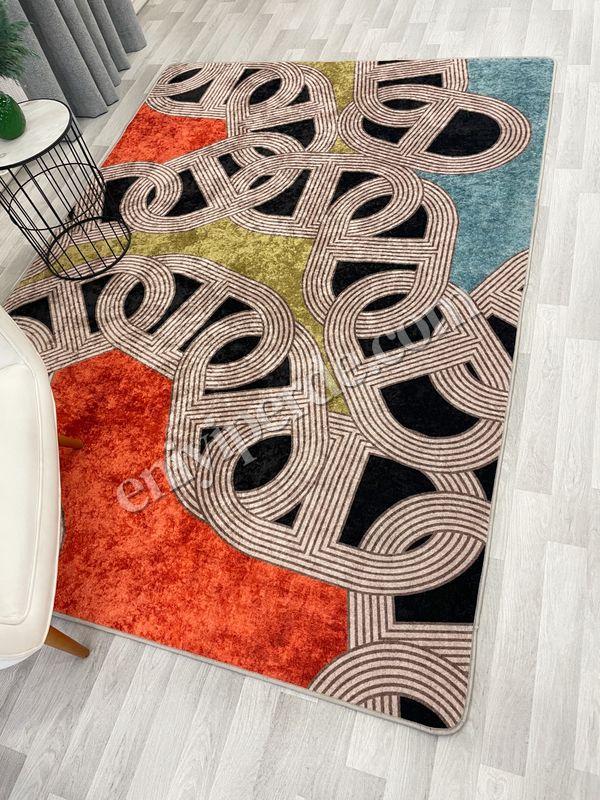 (cok-renkli) Çengel Modern Desen Lateks Taban Halı Fiyatları, Özellikleri ve Yorumları - 1