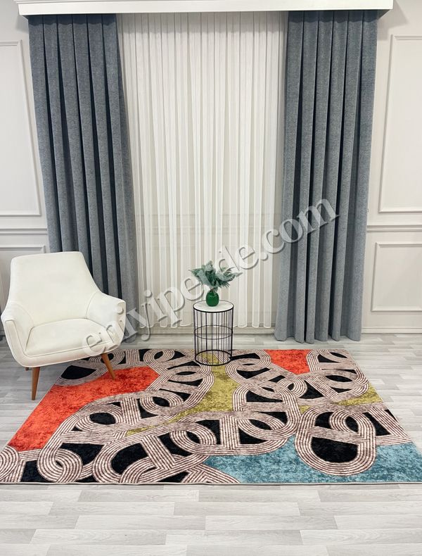 (cok-renkli) Çengel Modern Desen Lateks Taban Halı Fiyatları, Özellikleri ve Yorumları - 3