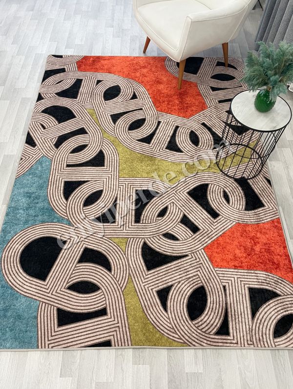 (cok-renkli) Çengel Modern Desen Lateks Taban Halı Fiyatları, Özellikleri ve Yorumları - 6