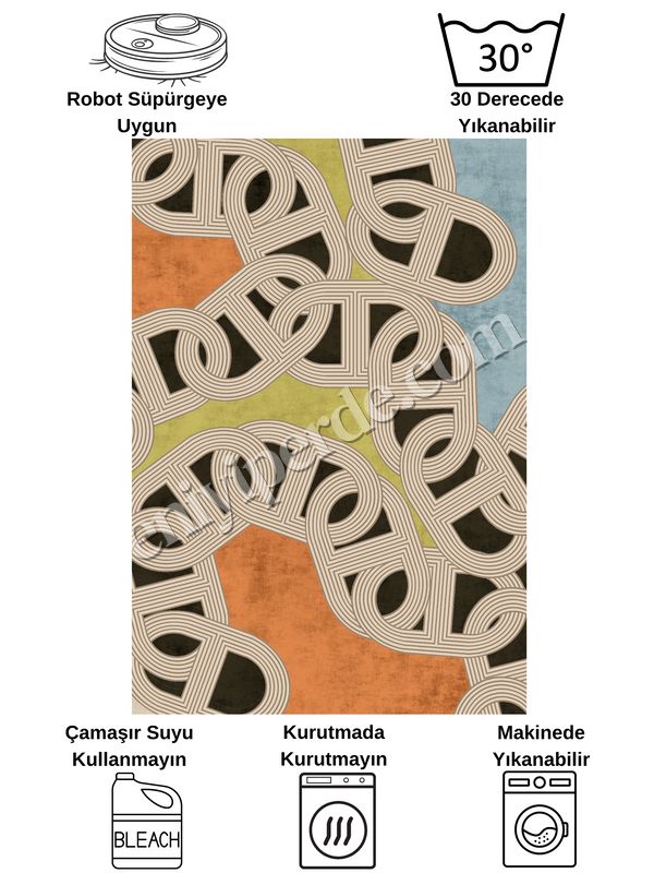 (cok-renkli) Çengel Modern Desen Lateks Taban Halı Fiyatları, Özellikleri ve Yorumları - 8