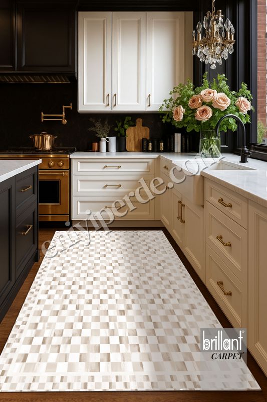 (bej) Bej Renk Mackenzie Stili Damalı Lateks Taban Yolluk Halı Fiyatları, Özellikleri ve Yorumları - 1