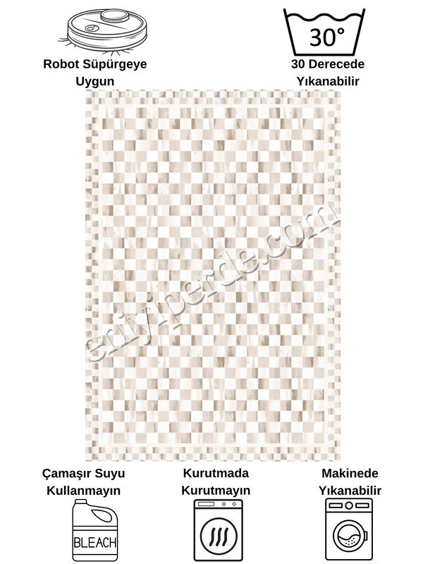 (bej) Bej Renk Mackenzie Stili Damalı Lateks Taban Yolluk Halı Fiyatları, Özellikleri ve Yorumları - 4