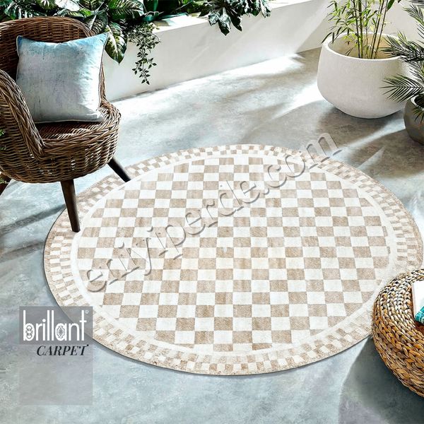 (bej-oval) Bej Renk Mackenzie Stili Damalı Lateks Taban Mutfak Halı Fiyatları, Özellikleri ve Yorumları - 1