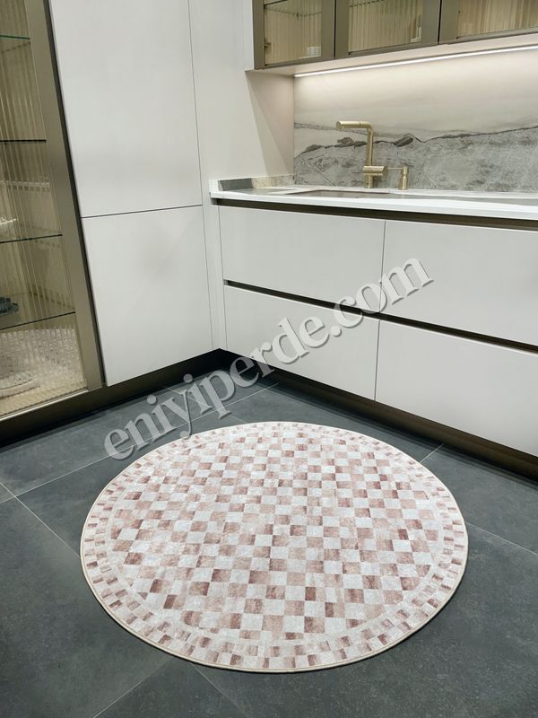 (bej-oval) Bej Renk Mackenzie Stili Damalı Lateks Taban Mutfak Halı Fiyatları, Özellikleri ve Yorumları - 2