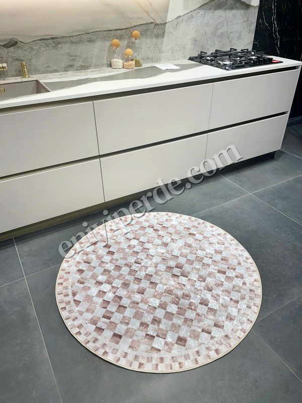 (bej-oval) Bej Renk Mackenzie Stili Damalı Lateks Taban Mutfak Halı Fiyatları, Özellikleri ve Yorumları - 3