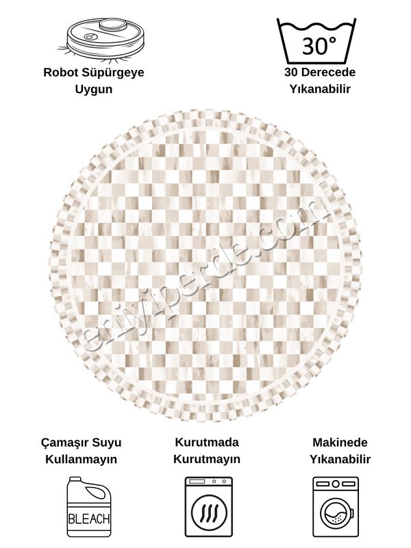 (bej-oval) Bej Renk Mackenzie Stili Damalı Lateks Taban Mutfak Halı Fiyatları, Özellikleri ve Yorumları - 6