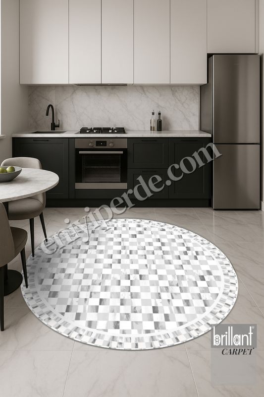 (griyuvarlak) Gri Renk Mackenzie Stili Damalı Lateks Taban Mutfak Halı Fiyatları, Özellikleri ve Yorumları - 1