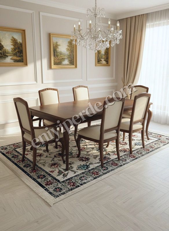 (bej) BEJ-GRİ  Geleneksel Eskitme Motifli SAÇAKLI Klasik Kaymaz Taban Halı Fiyatları, Özellikleri ve Yorumları - 2