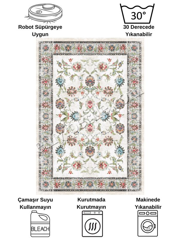 (bej) BEJ-GRİ  Geleneksel Eskitme Motifli SAÇAKLI Klasik Kaymaz Taban Halı Fiyatları, Özellikleri ve Yorumları - 8