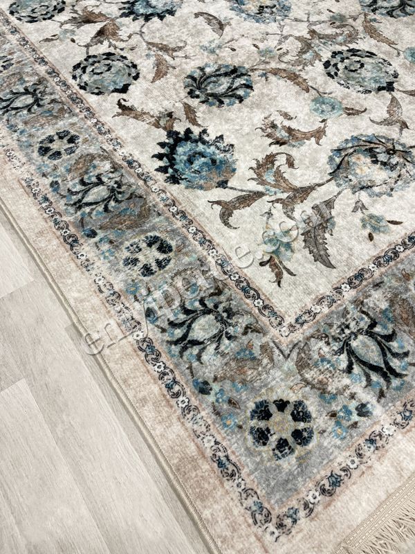 (cok-renkli) BEJ-MAVİ Geleneksel Eskitme Motifli SAÇAKLI Klasik Kaymaz Taban Halı Fiyatları, Özellikleri ve Yorumları - 5