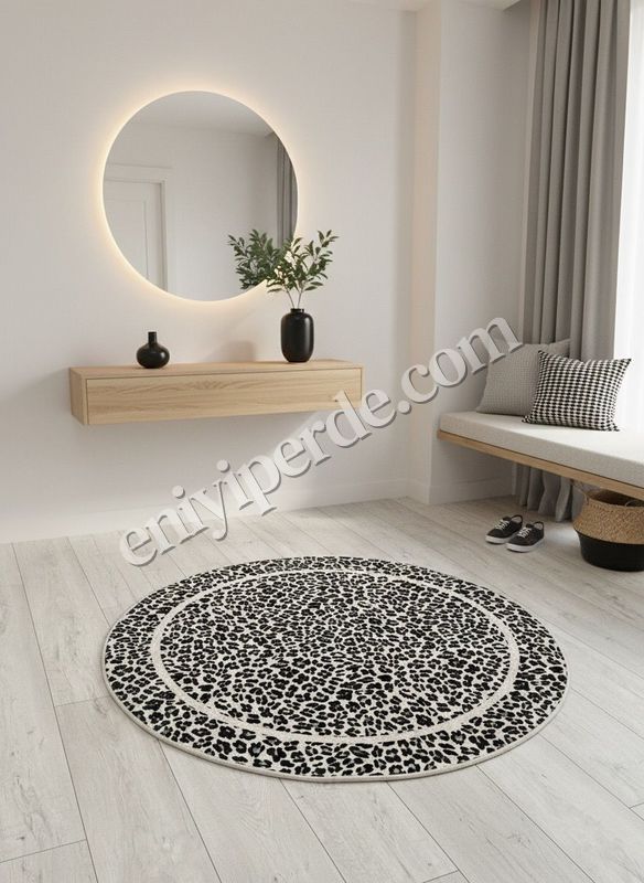 (bej) Leopar Desenli Yuvarlak Lateks Deri Halı Fiyatları, Özellikleri ve Yorumları - 1