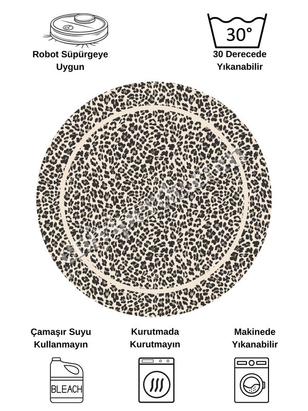(bej) Leopar Desenli Yuvarlak Lateks Deri Halı Fiyatları, Özellikleri ve Yorumları - 6
