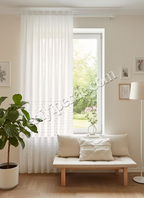 (ekru) Ekru-Kırık Beyaz- 1/3 SIK Pile - Ponpon Pufy Keten Görünümlü Tül Perde Fiyatları, Özellikleri ve Yorumları - 4