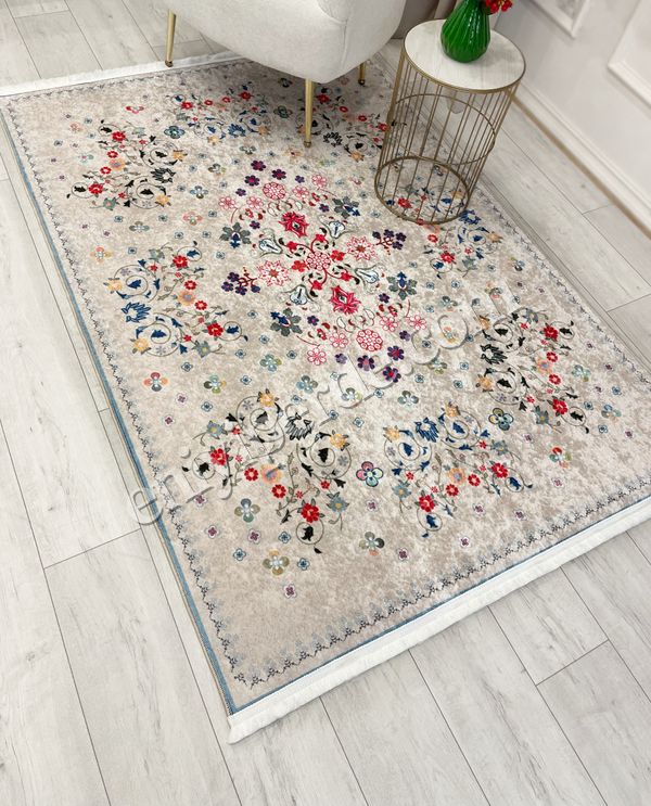 (bej) BEJ Renk Çiçek Desenli Vintage Lateks Taban Halı Fiyatları, Özellikleri ve Yorumları - 2