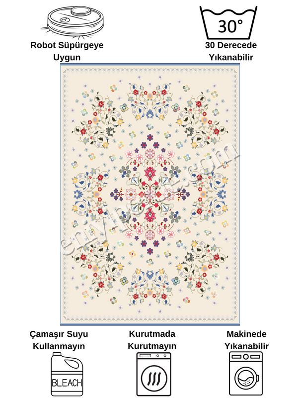 (bej) BEJ Renk Çiçek Desenli Vintage Lateks Taban Halı Fiyatları, Özellikleri ve Yorumları - 7