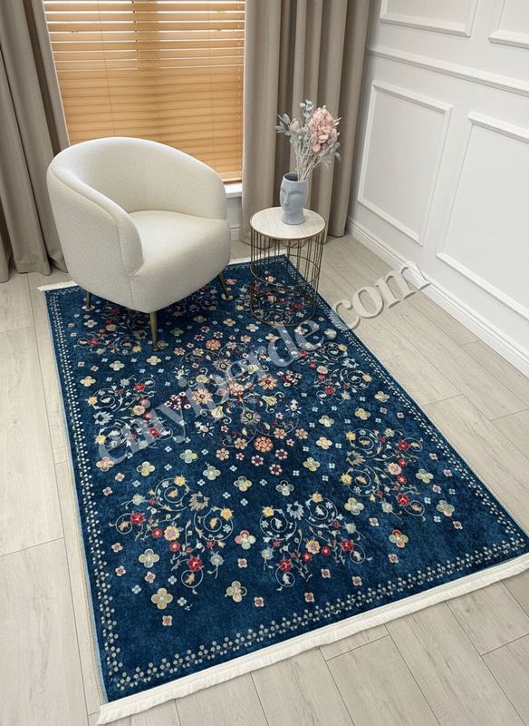 (lacivert) LACİVERT Blue Floral Vintage Lateks Taban Halı Fiyatları, Özellikleri ve Yorumları - 2