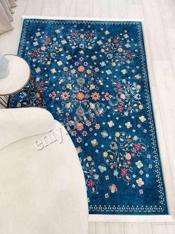 (lacivert) LACİVERT Blue Floral Vintage Lateks Taban Halı Fiyatları, Özellikleri ve Yorumları - 4