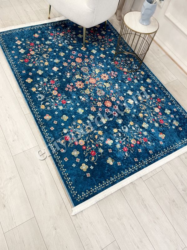 (lacivert) LACİVERT Blue Floral Vintage Lateks Taban Halı Fiyatları, Özellikleri ve Yorumları - 5