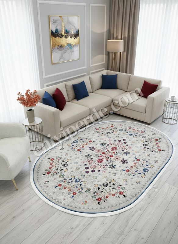 (bej-oval) BEJ Renk Çiçek Desenli Vintage Lateks Taban Halı Fiyatları, Özellikleri ve Yorumları - 2